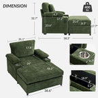Fauteuil-lit Oversize en chenille Ethan Blake avec pouf, rangement et port de charge USB pour salon et appartement