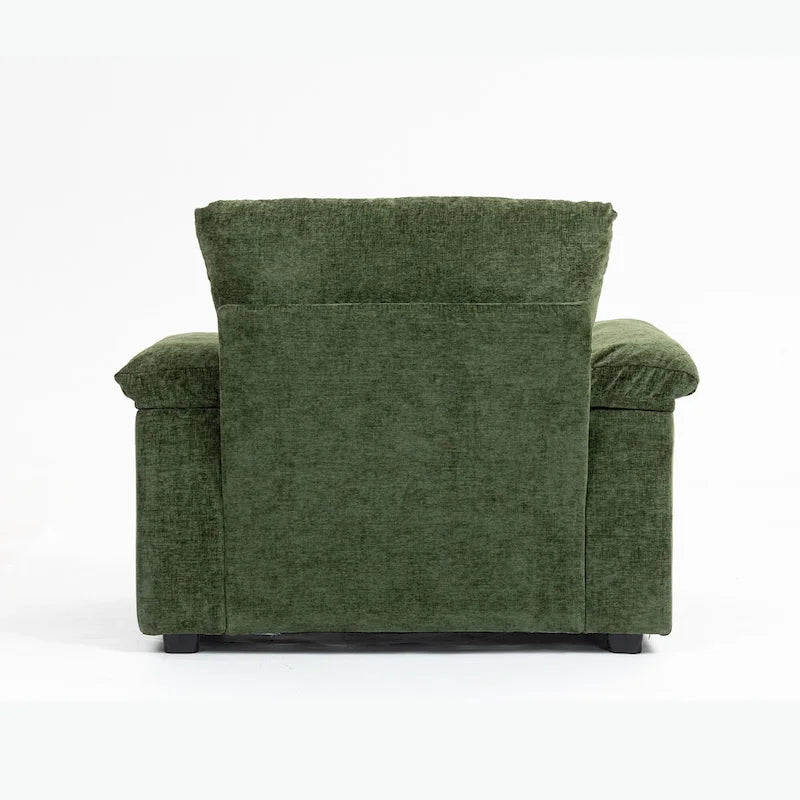 Fauteuil-lit Oversize en chenille Ethan Blake avec pouf, rangement et port de charge USB pour salon et appartement