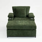 Fauteuil-lit Oversize en chenille Ethan Blake avec pouf, rangement et port de charge USB pour salon et appartement