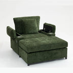 Fauteuil-lit Oversize en chenille Ethan Blake avec pouf, rangement et port de charge USB pour salon et appartement
