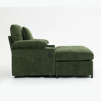 Fauteuil-lit Oversize en chenille Ethan Blake avec pouf, rangement et port de charge USB pour salon et appartement