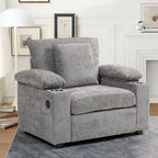 Fauteuil-lit Oversize en chenille Ethan Blake avec pouf, rangement et port de charge USB pour salon et appartement