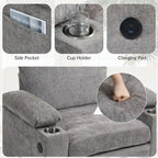 Fauteuil-lit Oversize en chenille Ethan Blake avec pouf, rangement et port de charge USB pour salon et appartement