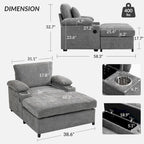 Fauteuil-lit Oversize en chenille Ethan Blake avec pouf, rangement et port de charge USB pour salon et appartement