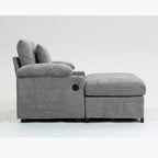 Fauteuil-lit Oversize en chenille Ethan Blake avec pouf, rangement et port de charge USB pour salon et appartement