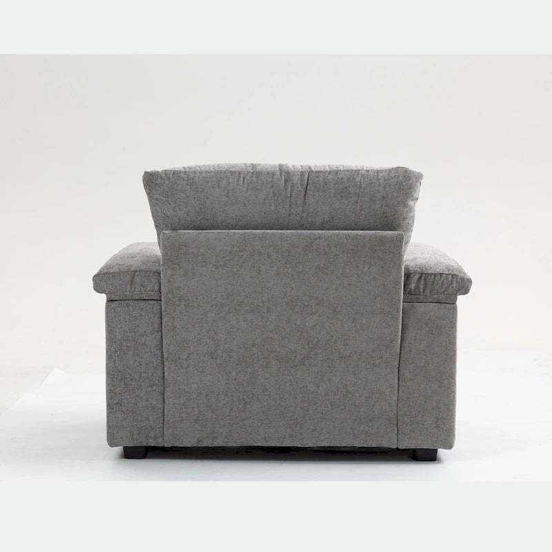 Fauteuil-lit Oversize en chenille Ethan Blake avec pouf, rangement et port de charge USB pour salon et appartement