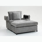 Fauteuil-lit Oversize en chenille Ethan Blake avec pouf, rangement et port de charge USB pour salon et appartement