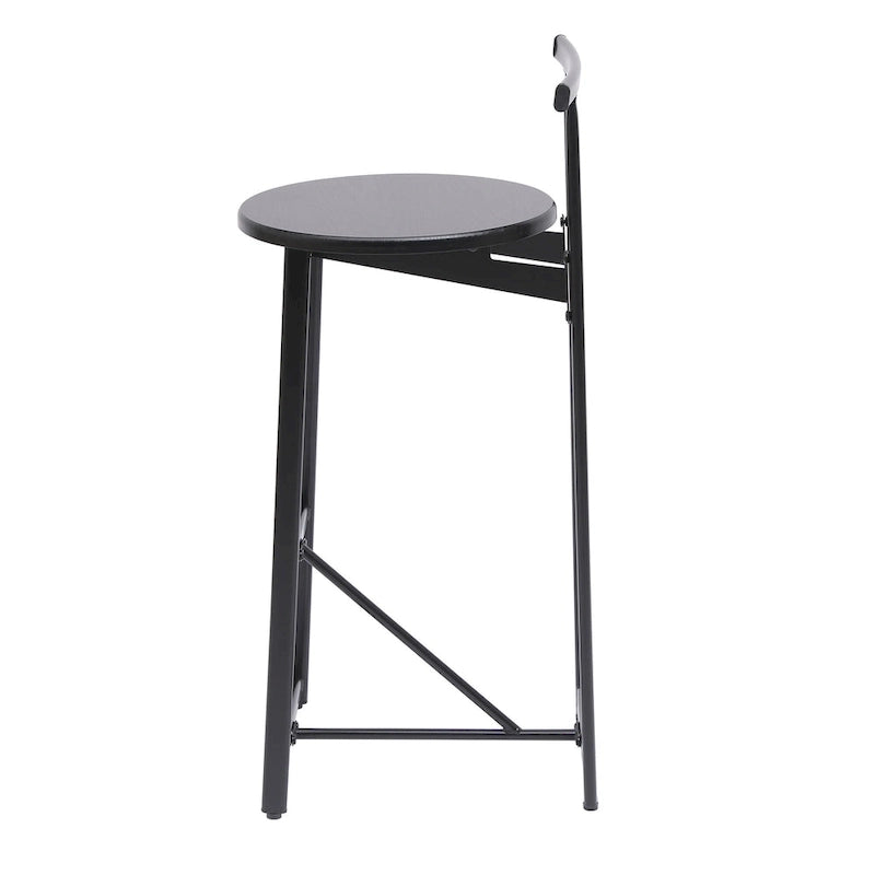 Lot de 3 tabourets de bar sans accoudoirs, hauteur comptoir, avec structure en métal et assise en bois