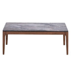 Table basse Evis, rectangulaire 47 pouces, fausse pierre grise, bois marron