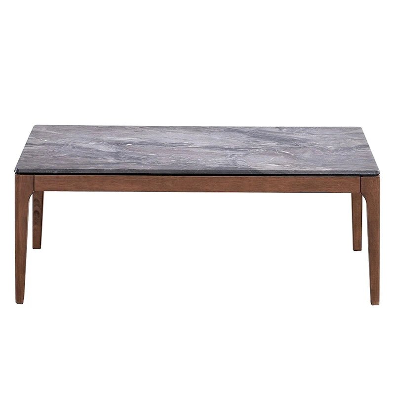 Table basse Evis, rectangulaire 47 pouces, fausse pierre grise, bois marron