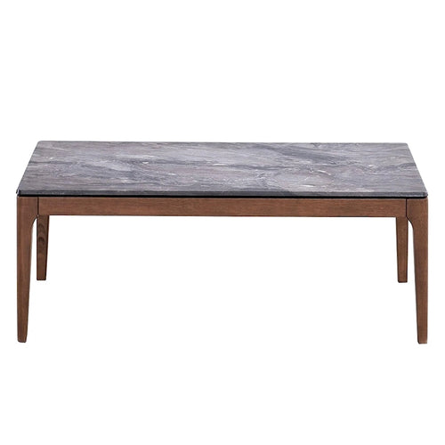 Table basse Evis, rectangulaire 47 pouces, fausse pierre grise, bois marron