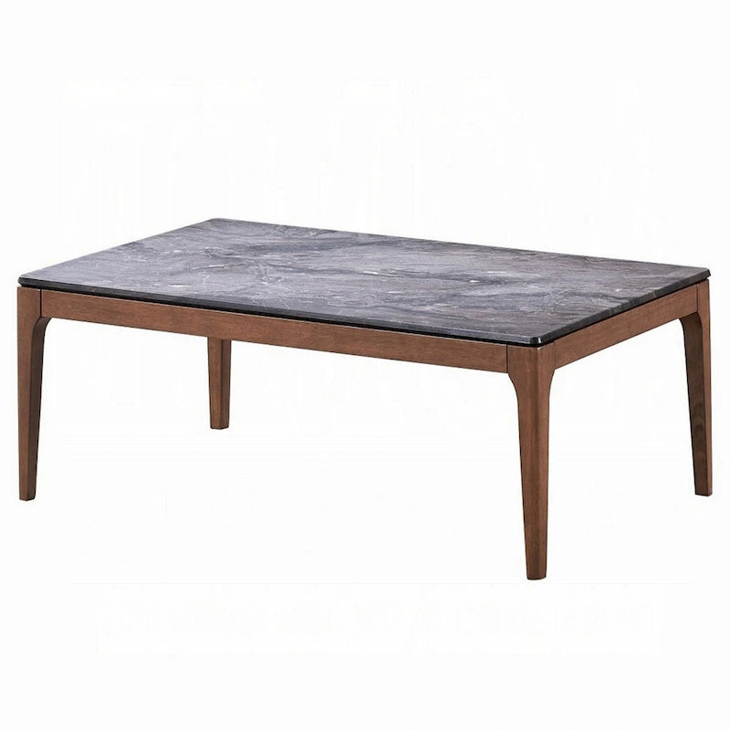 Table basse Evis, rectangulaire 47 pouces, fausse pierre grise, bois marron