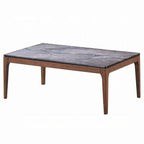Table basse Evis, rectangulaire 47 pouces, fausse pierre grise, bois marron