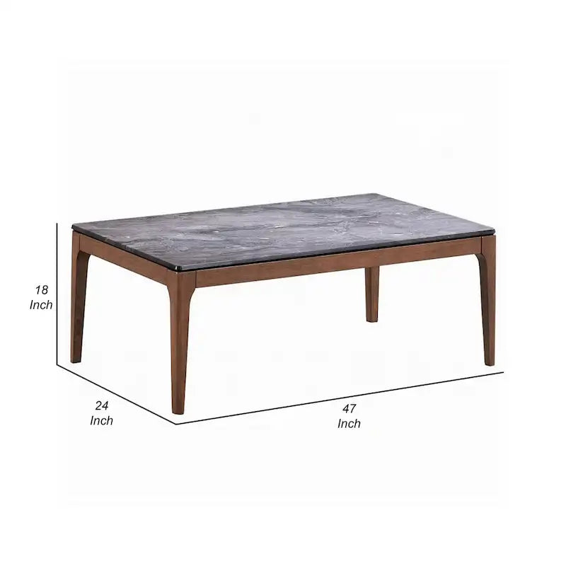Table basse Evis, rectangulaire 47 pouces, fausse pierre grise, bois marron