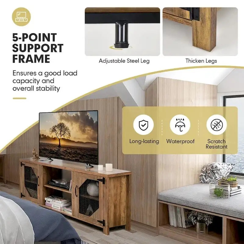Meuble TV/Centre de divertissement pour téléviseurs jusqu'à 65 po avec maille en acier – 58 po