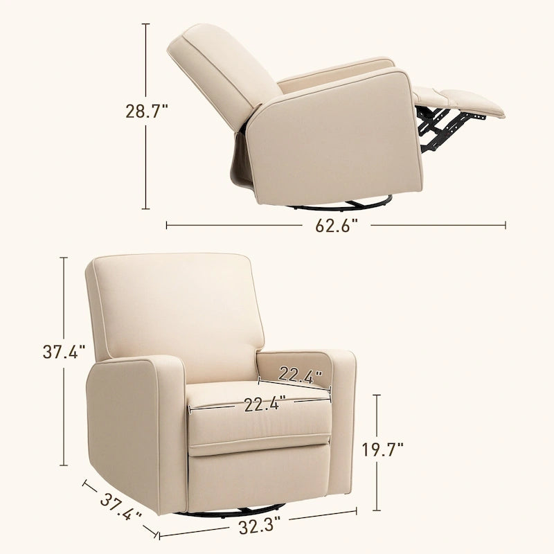Fauteuil inclinable manuel HOMCOM pour adultes, fauteuil inclinable pivotant et à bascule réglable, fauteuil à bascule planeur en tissu respirant, beige