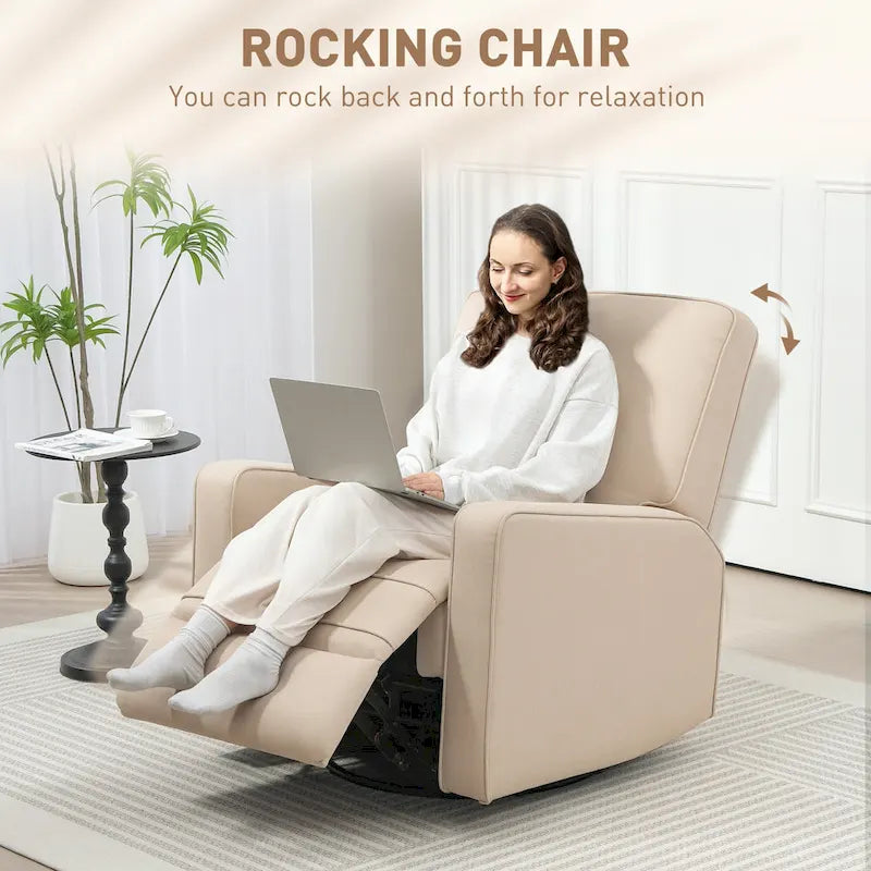 Fauteuil inclinable manuel HOMCOM pour adultes, fauteuil inclinable pivotant et à bascule réglable, fauteuil à bascule planeur en tissu respirant, beige