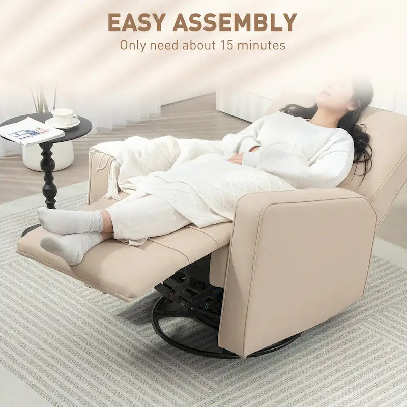 Fauteuil inclinable manuel HOMCOM pour adultes, fauteuil inclinable pivotant et à bascule réglable, fauteuil à bascule planeur en tissu respirant, beige