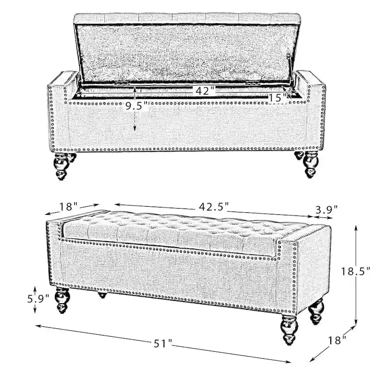 Banc de rangement capitonné classique Felix