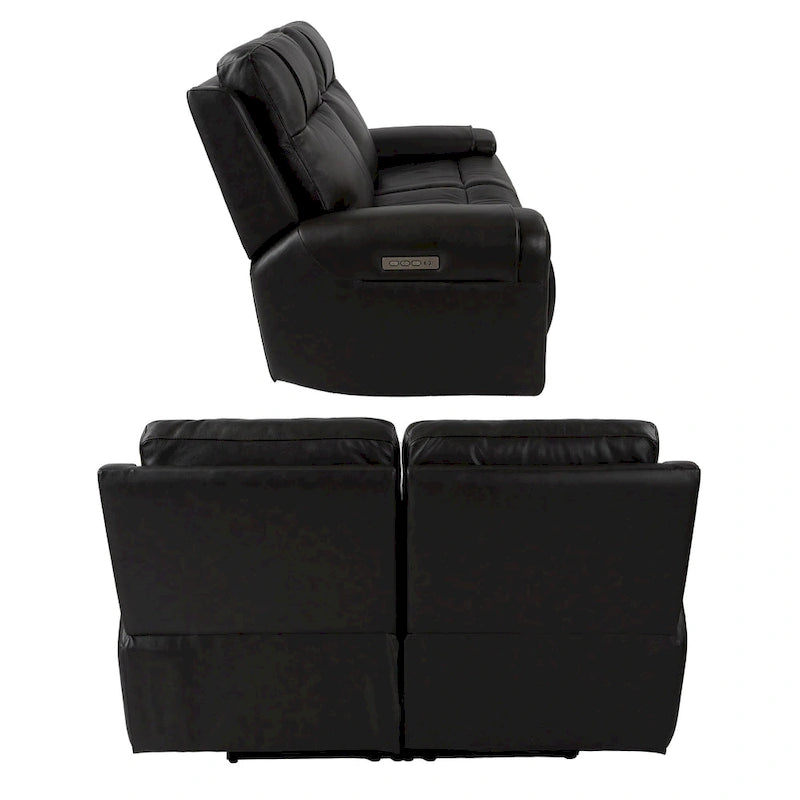 Causeuse inclinable électrique en cuir avec port USB, appuie-tête réglable, soutien lombaire réglable - S.O.