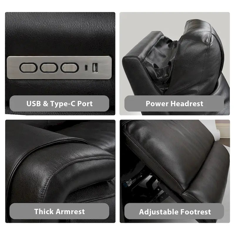 Causeuse inclinable électrique en cuir avec port USB, appuie-tête réglable, soutien lombaire réglable - S.O.