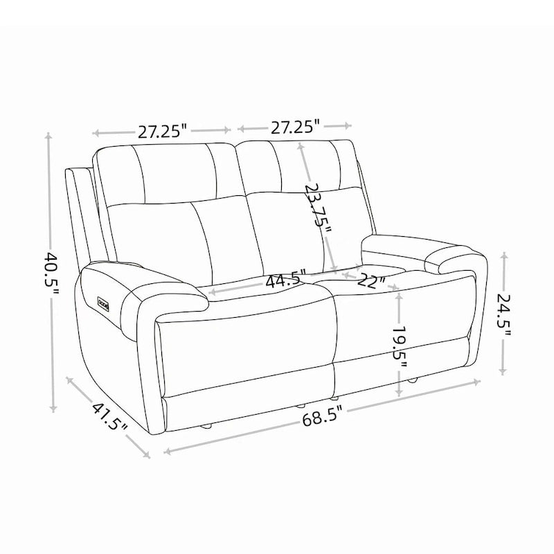 Causeuse inclinable électrique en cuir avec port USB, appuie-tête réglable, soutien lombaire réglable - S.O.
