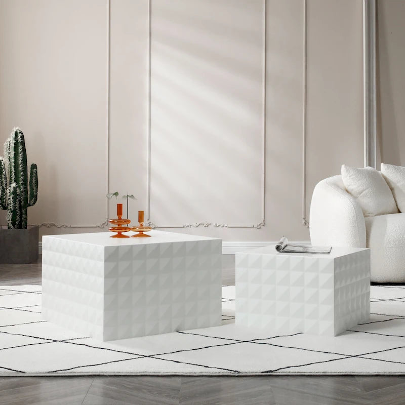Table basse gigogne carrée moderne et glamour pour salon (lot de 2)