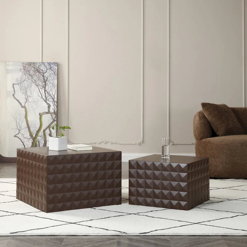 Table basse gigogne carrée moderne et glamour pour salon (lot de 2)