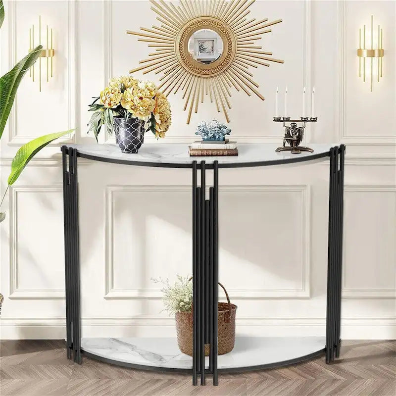 Console demi-lune moderne Table d'appoint d'entrée 2 niveaux