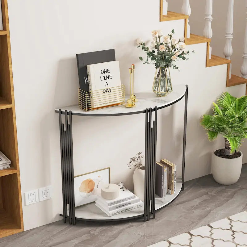 Console demi-lune moderne Table d'appoint d'entrée 2 niveaux