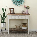 Console de 2 tiroirs en bois vieilli blanc et marron - 31,5 H x 35,4 L x 15,55 P