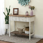 Console de 2 tiroirs en bois vieilli blanc et marron - 31,5 H x 35,4 L x 15,55 P
