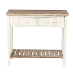 Console de 2 tiroirs en bois vieilli blanc et marron - 31,5 H x 35,4 L x 15,55 P