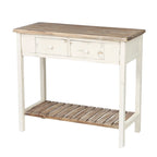 Console de 2 tiroirs en bois vieilli blanc et marron - 31,5 H x 35,4 L x 15,55 P