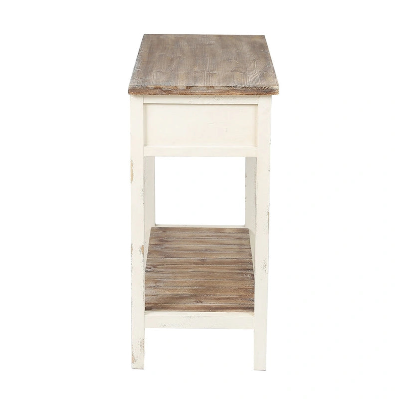 Console de 2 tiroirs en bois vieilli blanc et marron - 31,5 H x 35,4 L x 15,55 P