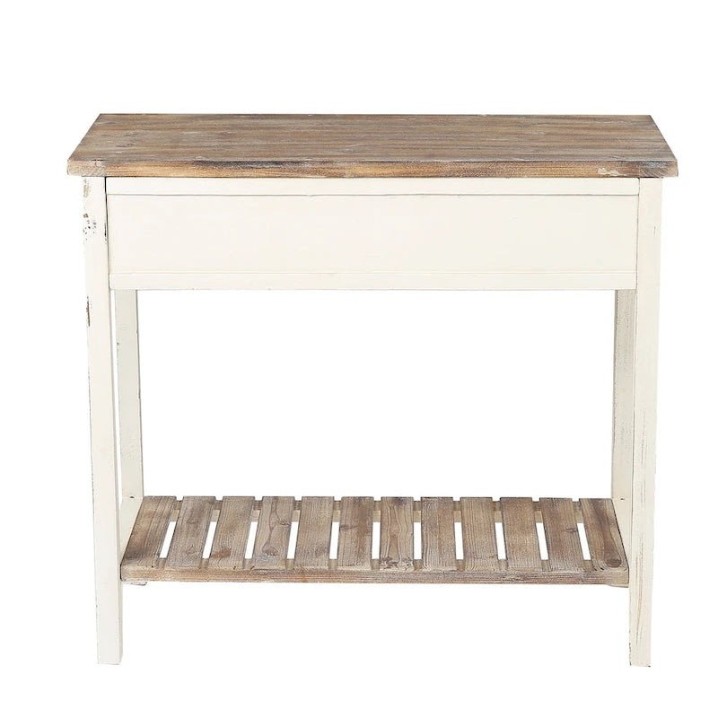 Console de 2 tiroirs en bois vieilli blanc et marron - 31,5 H x 35,4 L x 15,55 P