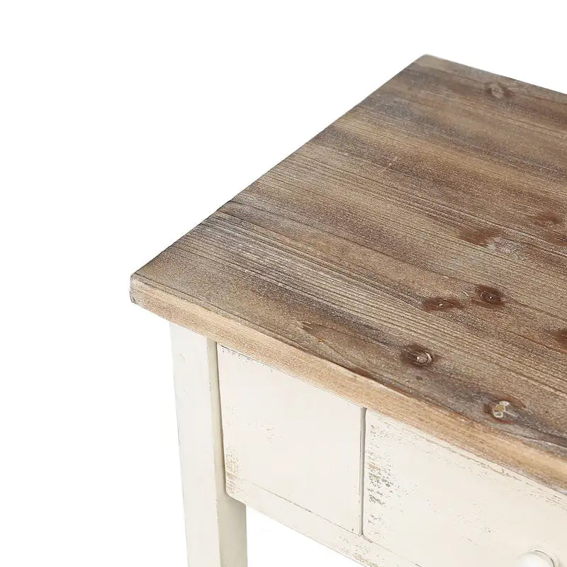 Console de 2 tiroirs en bois vieilli blanc et marron - 31,5 H x 35,4 L x 15,55 P