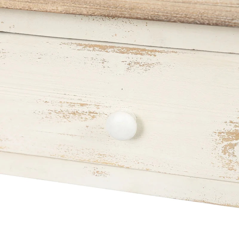 Console de 2 tiroirs en bois vieilli blanc et marron - 31,5 H x 35,4 L x 15,55 P