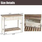 Console de 2 tiroirs en bois vieilli blanc et marron - 31,5 H x 35,4 L x 15,55 P