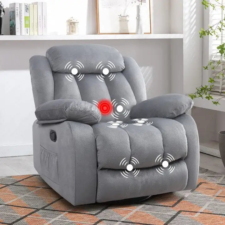 Fauteuil inclinable manuel rembourré en tissu doux avec masseur et fonction chauffante