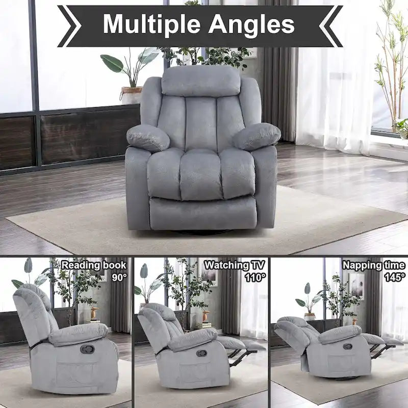 Fauteuil inclinable manuel rembourré en tissu doux avec masseur et fonction chauffante