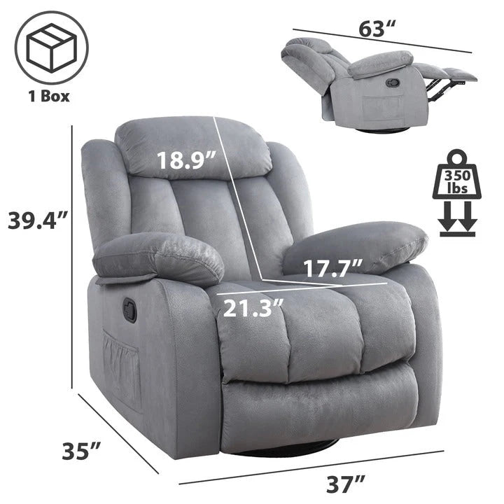 Fauteuil inclinable manuel rembourré en tissu doux avec masseur et fonction chauffante