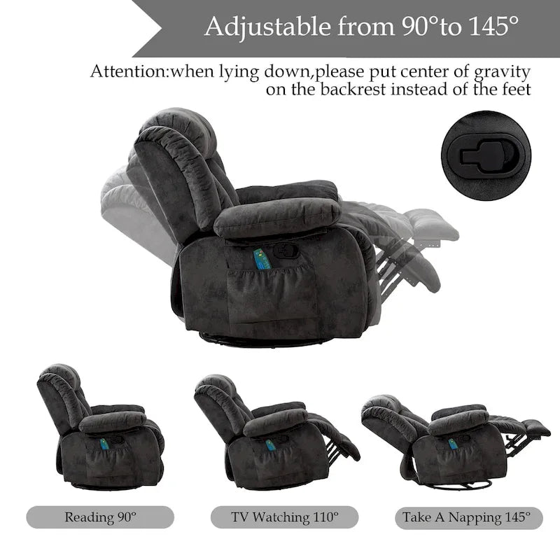 Fauteuil inclinable manuel rembourré en tissu doux avec masseur et fonction chauffante