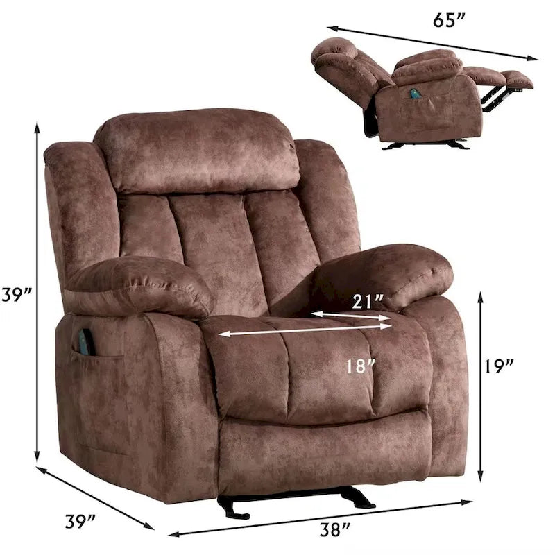 Fauteuil inclinable manuel rembourré en tissu doux avec masseur et fonction chauffante