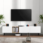 Meuble TV moderne pour téléviseur 80 pouces avec 3 portes et grand placard de rangement