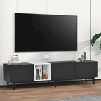 Meuble TV moderne pour téléviseur 80 pouces avec 3 portes et grand placard de rangement