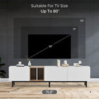 Meuble TV moderne pour téléviseur 80 pouces avec 3 portes et grand placard de rangement