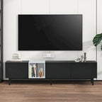 Meuble TV moderne pour téléviseur 80 pouces avec 3 portes et grand placard de rangement