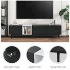 Meuble TV moderne pour téléviseur 80 pouces avec 3 portes et grand placard de rangement