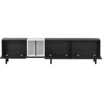 Meuble TV moderne pour téléviseur 80 pouces avec 3 portes et grand placard de rangement